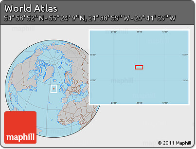Gray Location Map of the Area around 55° 11' 31" N, 21° 10' 29" W