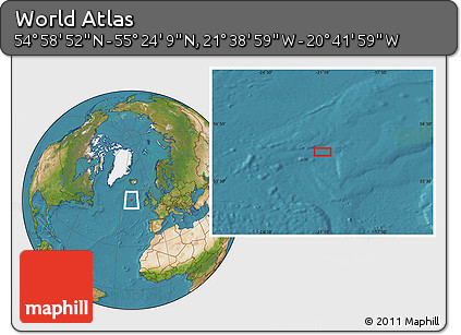 Satellite Location Map of the Area around 55° 11' 31" N, 21° 10' 29" W