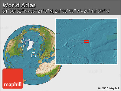 Satellite Location Map of the Area around 55° 11' 31" N, 21° 10' 29" W