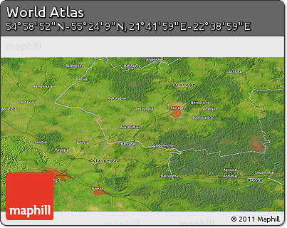 Satellite 3D Map of the Area around 55° 11' 31" N, 22° 10' 29" E