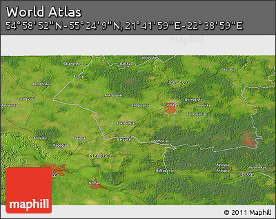 Satellite 3D Map of the Area around 55° 11' 31" N, 22° 10' 29" E