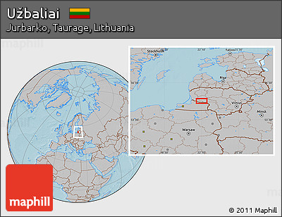 Gray Location Map of Užbaliai, hill shading