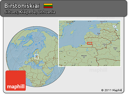 Savanna Style Location Map of Birštoniškiai, hill shading