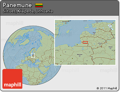 Savanna Style Location Map of Panemunė, hill shading