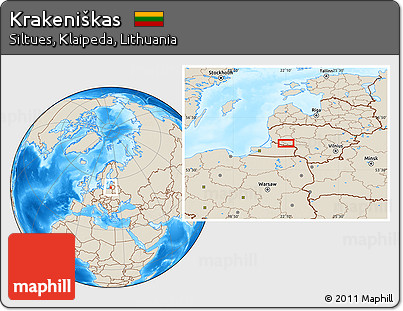 Shaded Relief Location Map of Krakeniškas