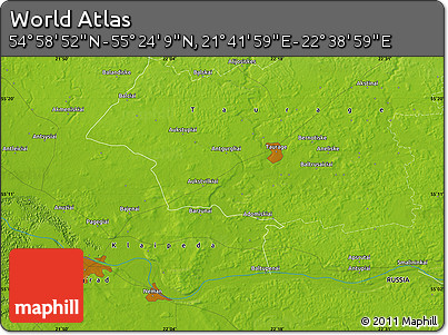 Physical Map of the Area around 55° 11' 31" N, 22° 10' 29" E