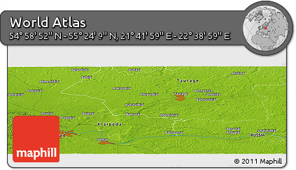 Physical Panoramic Map of the Area around 55° 11' 31" N, 22° 10' 29" E