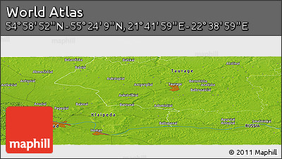 Physical Panoramic Map of the Area around 55° 11' 31" N, 22° 10' 29" E