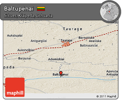 Shaded Relief Panoramic Map of Baltupėnai