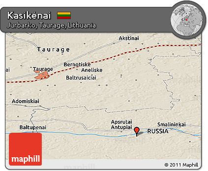Shaded Relief Panoramic Map of Kasikėnai