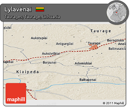 Shaded Relief Panoramic Map of Lylavėnai