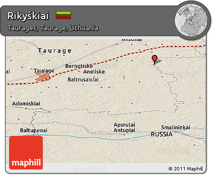 Shaded Relief Panoramic Map of Rikyškiai