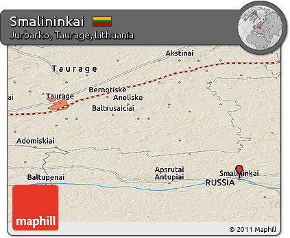 Shaded Relief Panoramic Map of Smalininkai