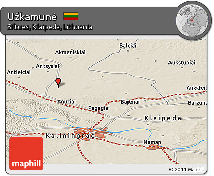 Shaded Relief Panoramic Map of Užkamunė