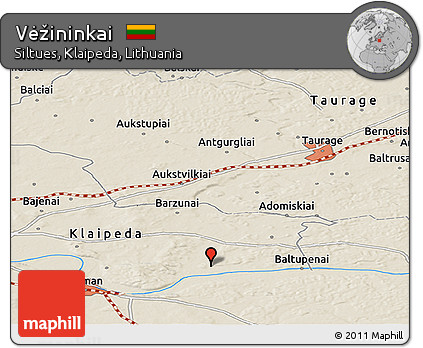 Shaded Relief Panoramic Map of Vėžininkai