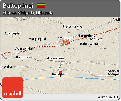 Shaded Relief Panoramic Map of Baltupėnai