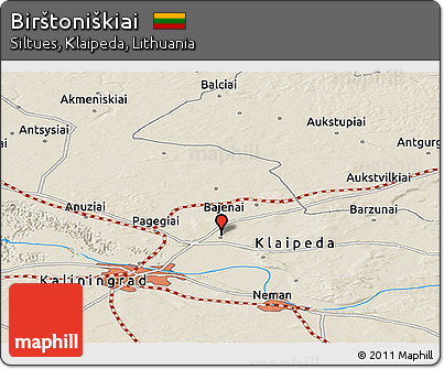 Shaded Relief Panoramic Map of Birštoniškiai