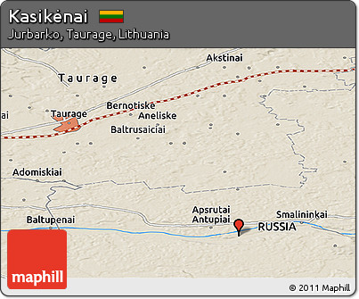 Shaded Relief Panoramic Map of Kasikėnai
