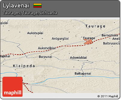 Shaded Relief Panoramic Map of Lylavėnai