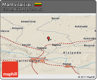 Shaded Relief Panoramic Map of Mantvilaičiai