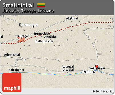Shaded Relief Panoramic Map of Smalininkai