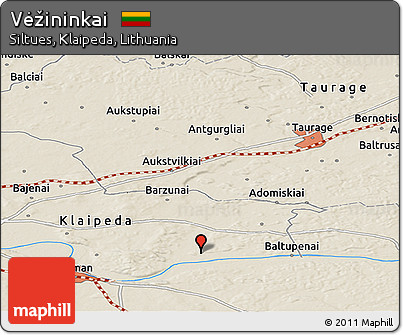 Shaded Relief Panoramic Map of Vėžininkai