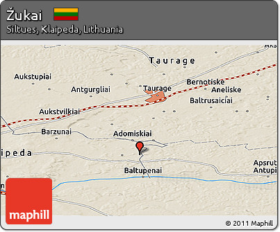 Shaded Relief Panoramic Map of Žukai