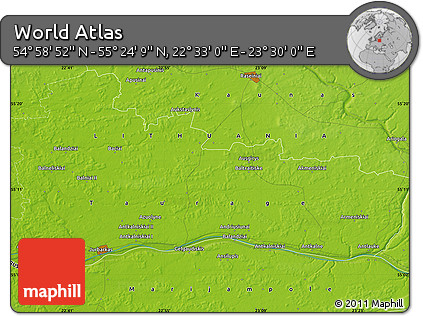 Physical Map of the Area around 55° 11' 31" N, 23° 1' 29" E