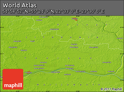 Physical Map of the Area around 55° 11' 31" N, 23° 1' 29" E