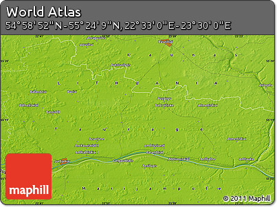 Physical Map of the Area around 55° 11' 31" N, 23° 1' 29" E