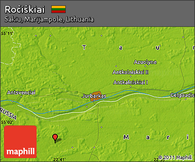 Physical Map of Ročiškiai