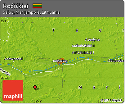 Physical Map of Ročiškiai
