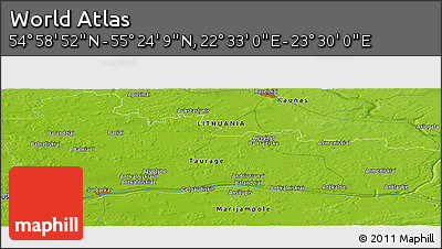 Physical Panoramic Map of the Area around 55° 11' 31" N, 23° 1' 29" E
