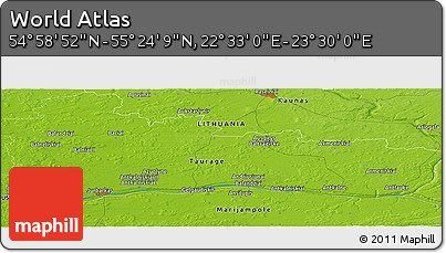 Physical Panoramic Map of the Area around 55° 11' 31" N, 23° 1' 29" E