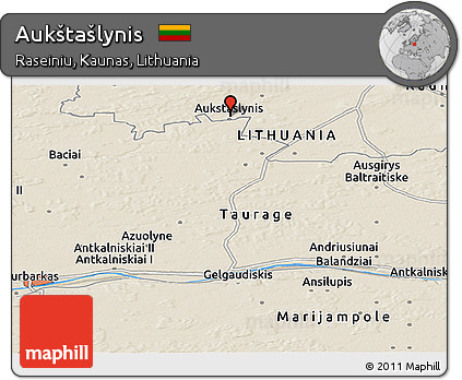Shaded Relief Panoramic Map of Aukštašlynis