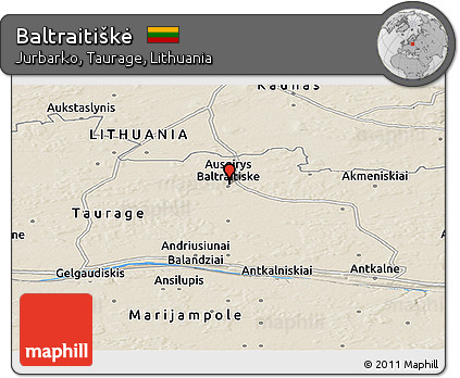 Shaded Relief Panoramic Map of Baltraitiškė