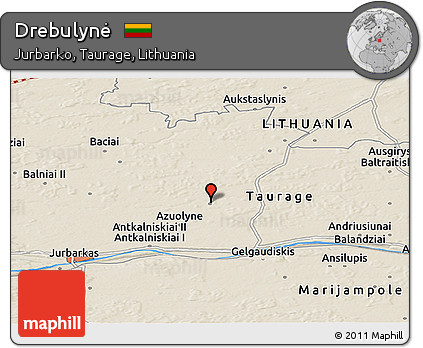 Shaded Relief Panoramic Map of Drebulynė