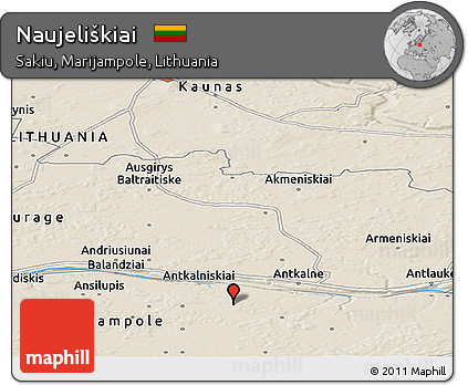 Shaded Relief Panoramic Map of Naujeliškiai