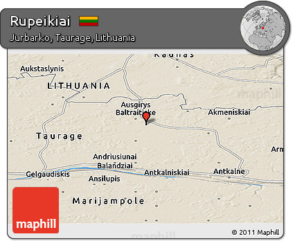 Shaded Relief Panoramic Map of Rupeikiai