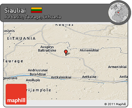Shaded Relief Panoramic Map of Šiauliai
