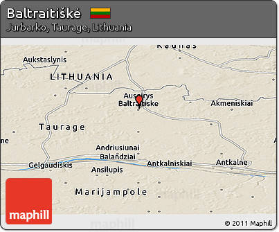 Shaded Relief Panoramic Map of Baltraitiškė