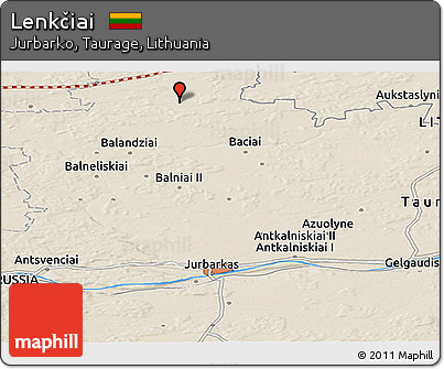 Shaded Relief Panoramic Map of Lenkčiai