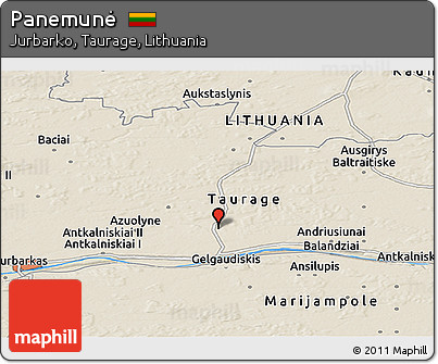 Shaded Relief Panoramic Map of Panemunė