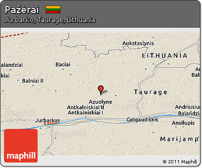 Shaded Relief Panoramic Map of Pažėrai
