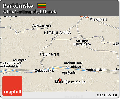 Shaded Relief Panoramic Map of Perkūniškė