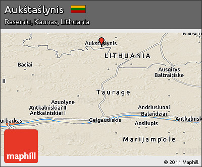 Shaded Relief Panoramic Map of Aukštašlynis