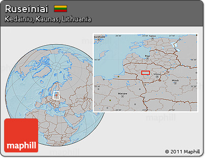 Gray Location Map of Ruseiniai, hill shading