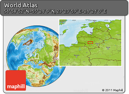 Physical Location Map of the Area around 55° 11' 31" N, 23° 52' 30" E