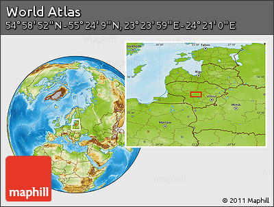 Physical Location Map of the Area around 55° 11' 31" N, 23° 52' 30" E