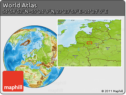Physical Location Map of the Area around 55° 11' 31" N, 23° 52' 30" E